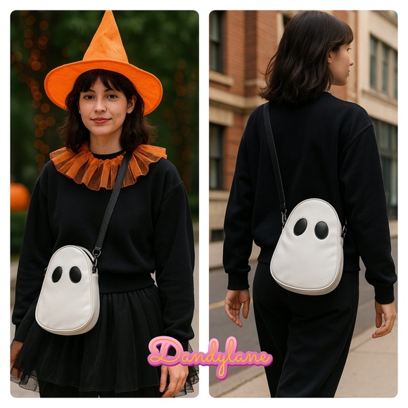 Handbags - Halloween PU White Leather Ghost Crossbody Bag, Leather Shoulder Bag